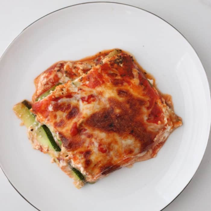 white plate with Zucchini Lasagna slice