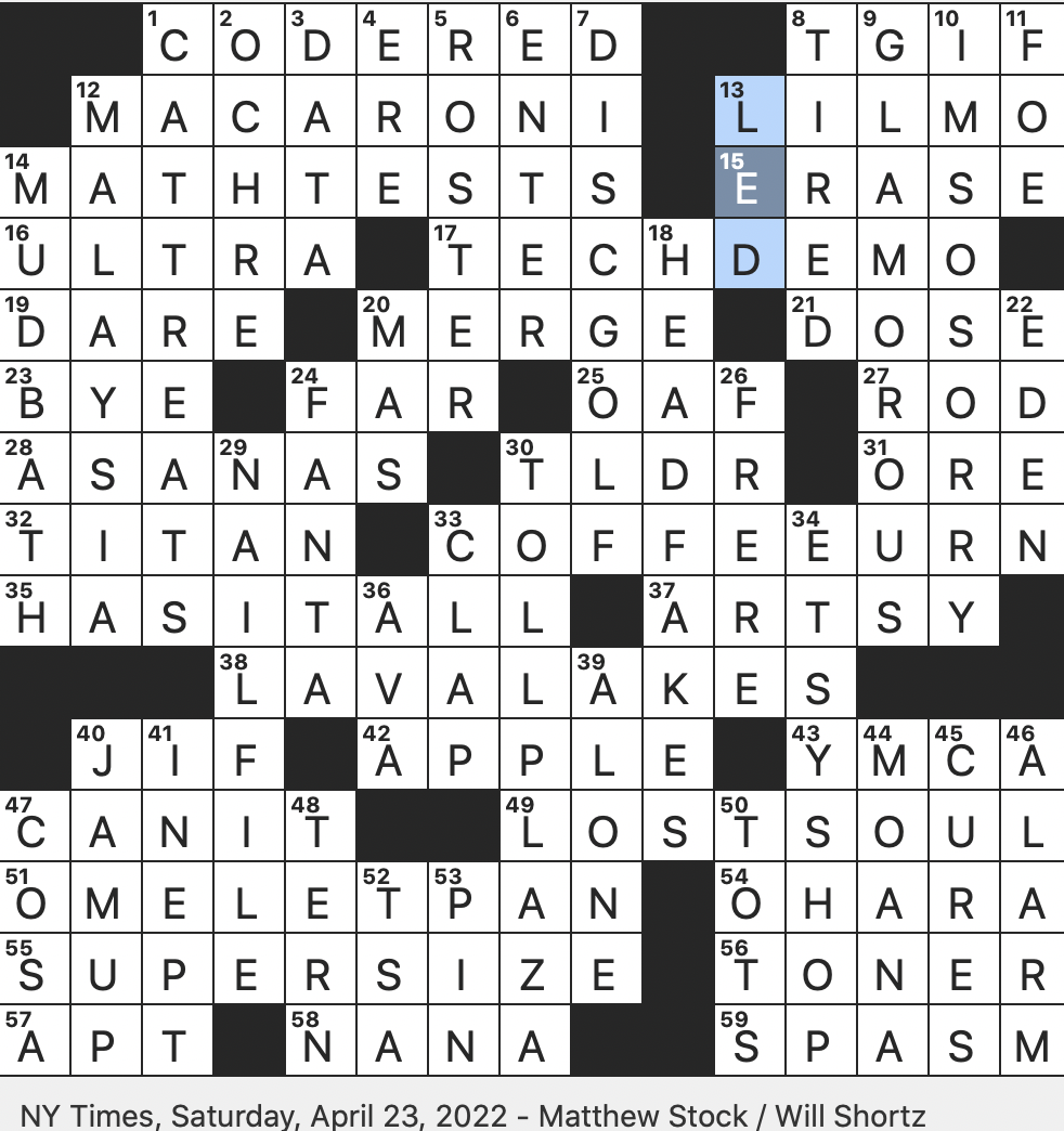 Rex Parker Does The Nyt Crossword Puzzle Modern Initialism For One Skimming Text Sat 4 23 22 Hue Made From Limonite Gram Alternative Rapper With The 2001 Hit Superwoman Pt