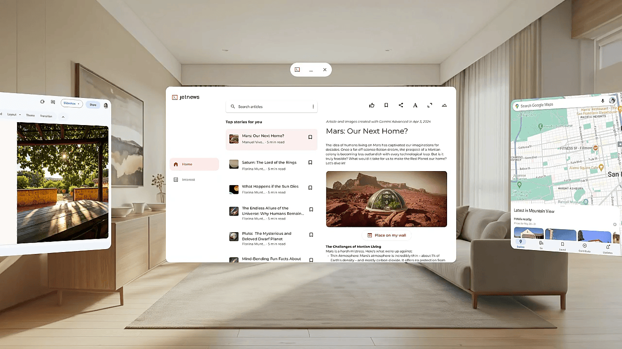 Moving image of the JetNews sample app adapted for Android XR