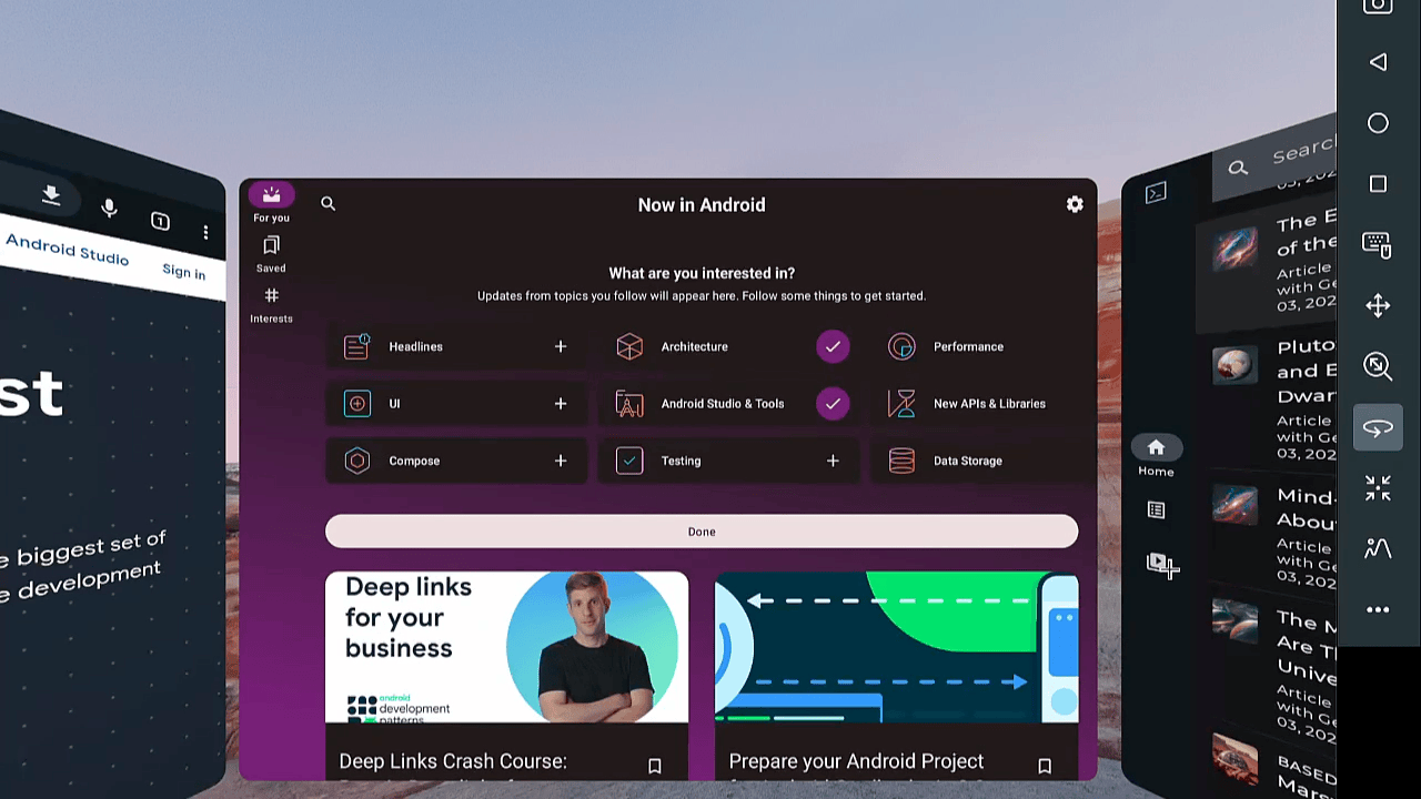 Moving image of the The Android XR Emulator in Android Studio