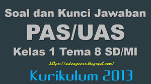 Soal dan Kunci Jawaban PAS/UKK Kelas 1 Tema 8 SD/MI Kurikulum 2013