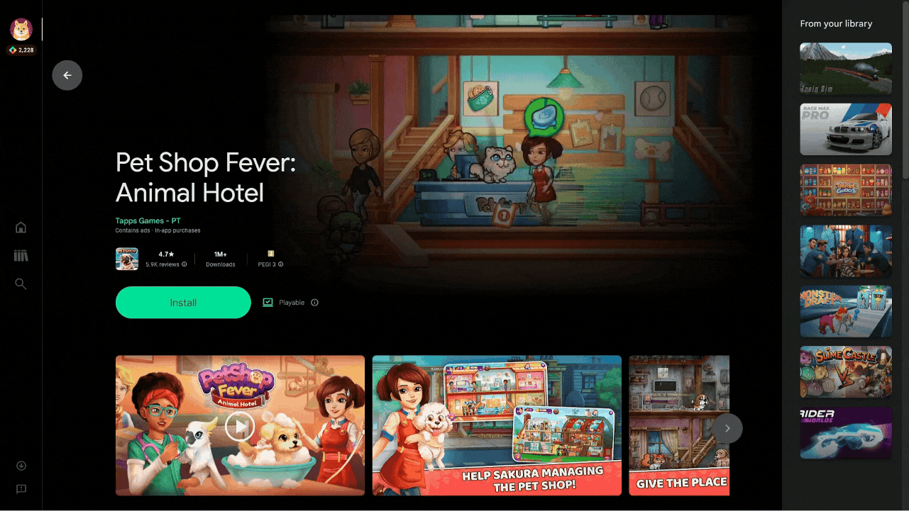 Moving image of playable PC Games on Google Play