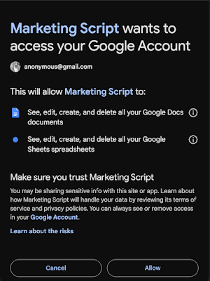 This screenshot shows the current OAuth consent screen, which requires the user to authenticate all or none of the requested OAuth scopes.