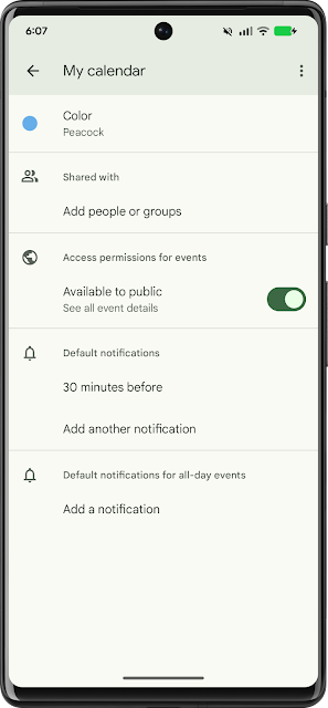 Adding Google Calendar sharing to Android devices