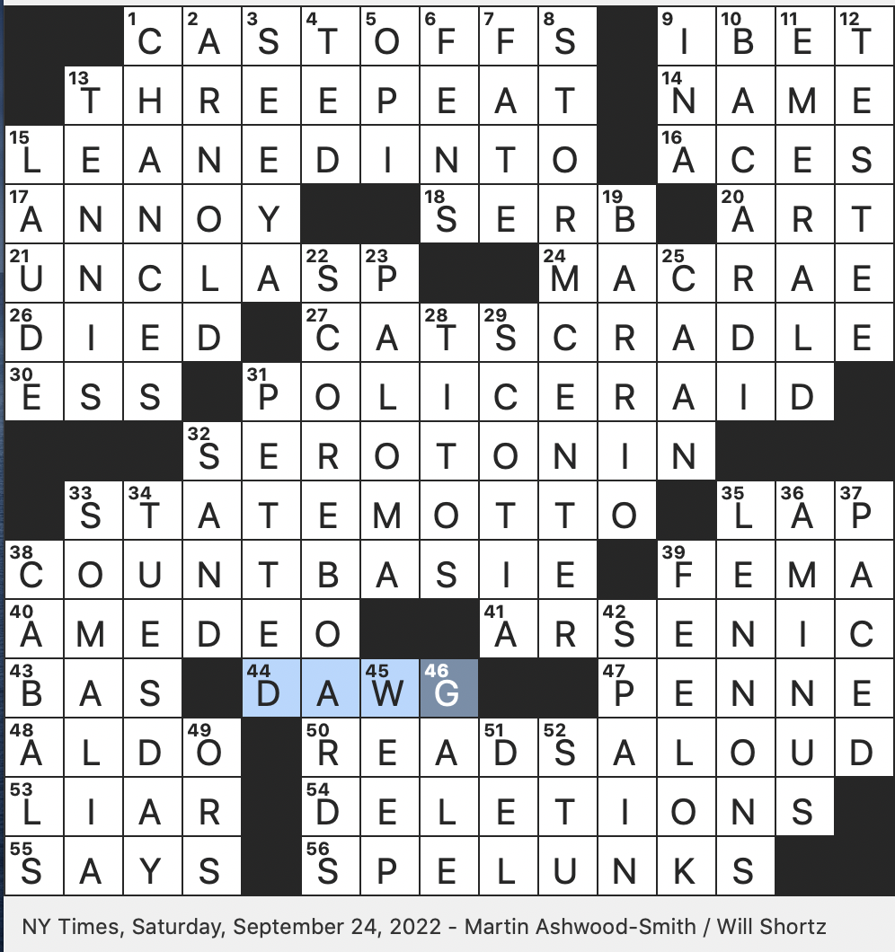 Rex Parker Does The Nyt Crossword Puzzle Cocktail Of Tequila Lime Juice And Grapefruit Soda Sat 9 24 22 Singing Sisters On The Lawrence Welk Show Accomplishment For The 1970s Oakland