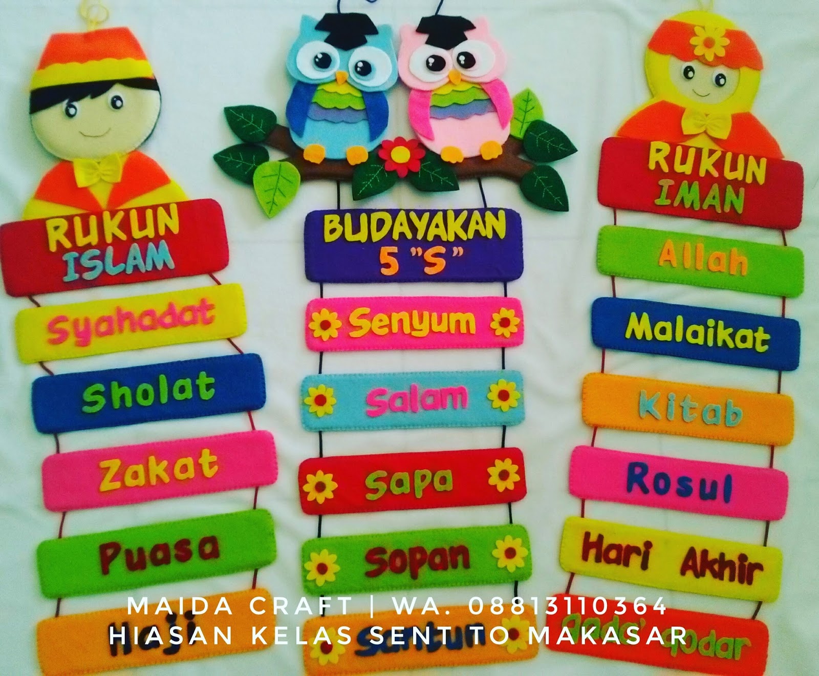 Alhamdulillah selain hiasan kelas berupa rukun iman dan islam hadir hiasan kelas terbaru berupa 5 "S" yakni berisi senyum salam sapa