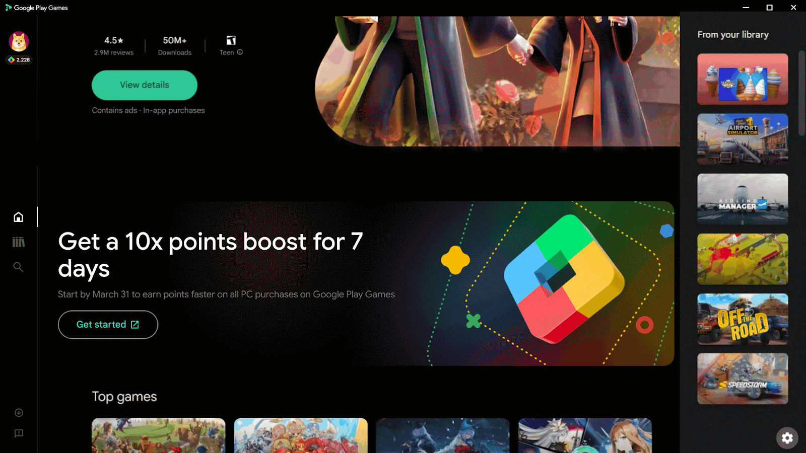 Moving image showing Google Play Points in Google Play Games