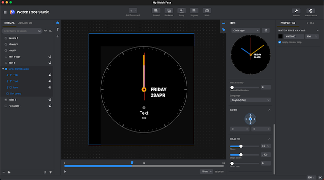 Using Watch Face Studio to create a watch face.