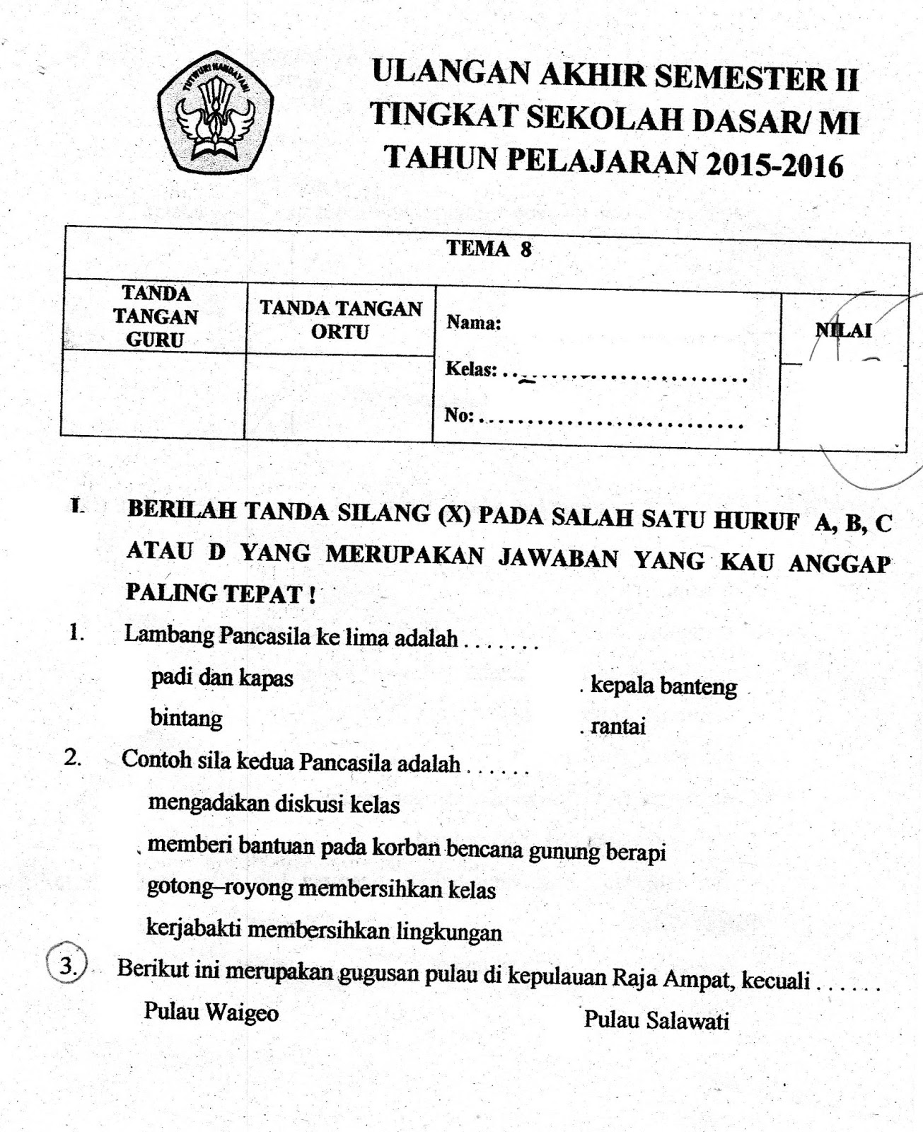 UAS Tema 8 Kelas3 SD SemesterGenap TA 15 16 Kurikulum2013