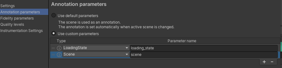 Annotation Parameters within the Unity Editor from the Android Performance Tuner Plugin
