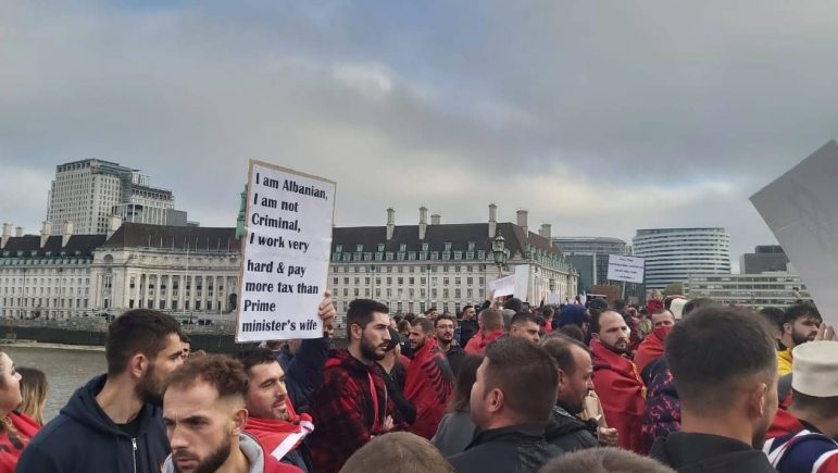 Albanians Protest In The Uk And Demand The Removal Of Suella Braverman Due To Her Statements