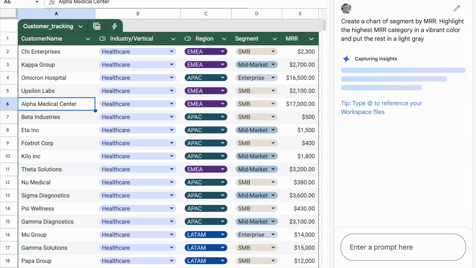 Ask Gemini in Sheets to visualize data with a chart or bar graph.