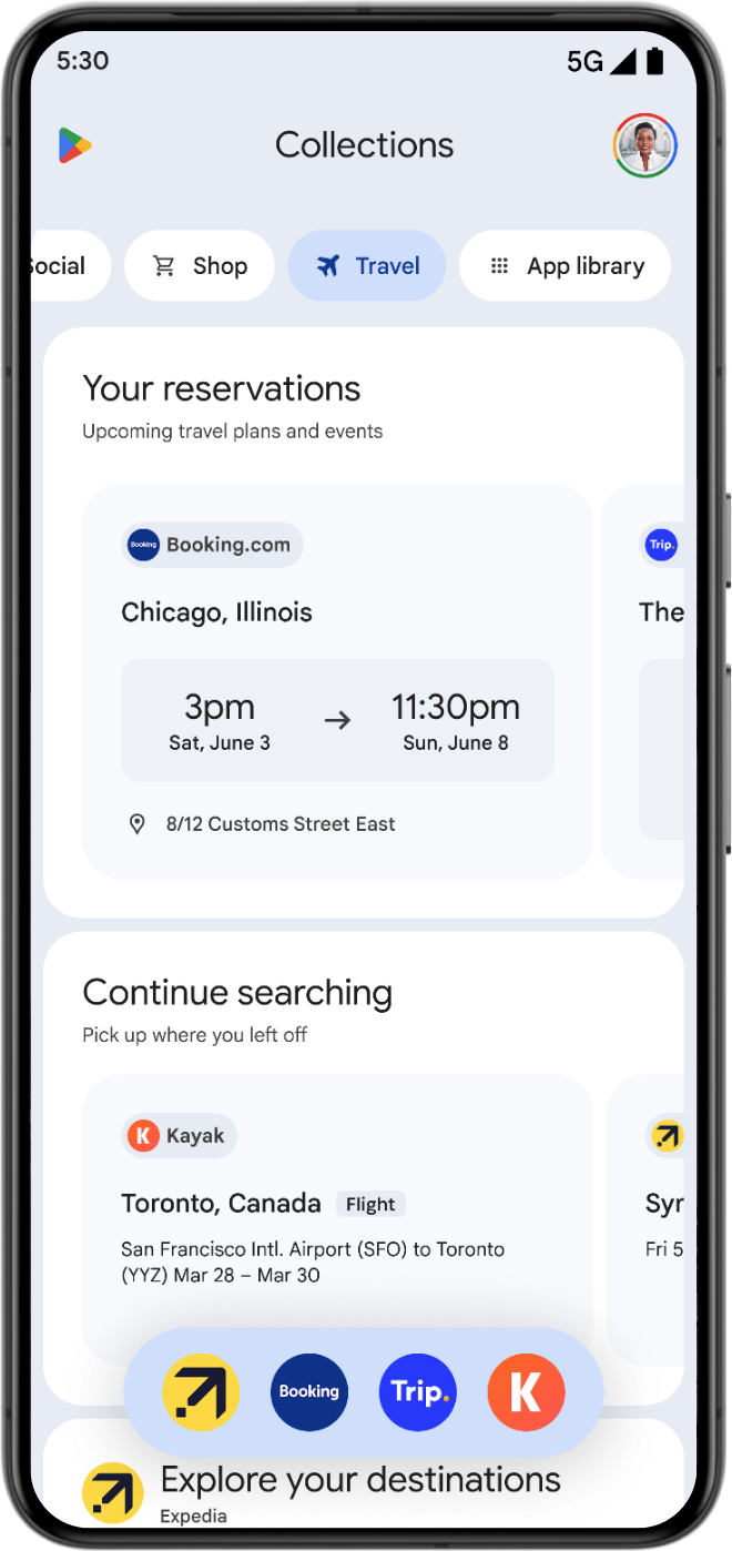 a mobile device displaying Collections on the Play Store