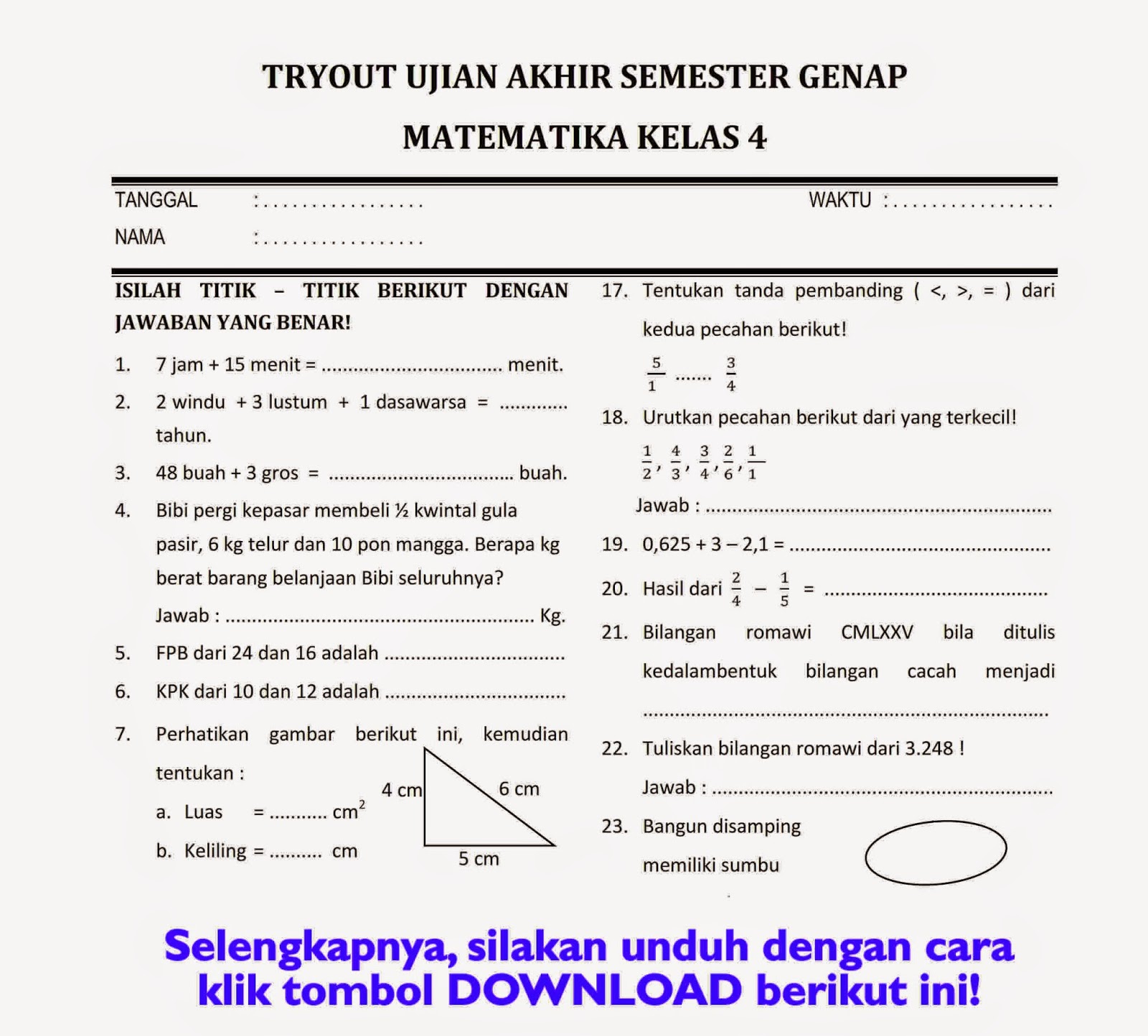 Download Soal UKK Matematika Kelas 4 Semester Genap Rief Awa Blog Download Kumpulan Soal
