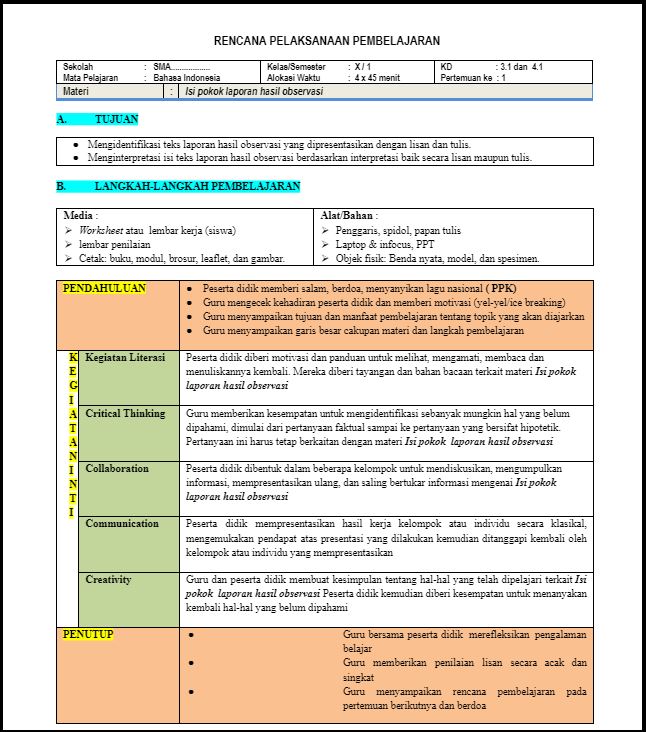 Contoh Rpp K13 Sma Kelas 10 12 Semua Mapel B Indonesia B Inggris Fisika Biologi Evaluasi Or Id