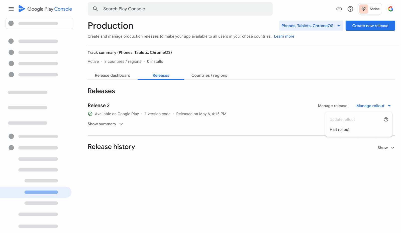 a moving screen grab of release manager in Play Console