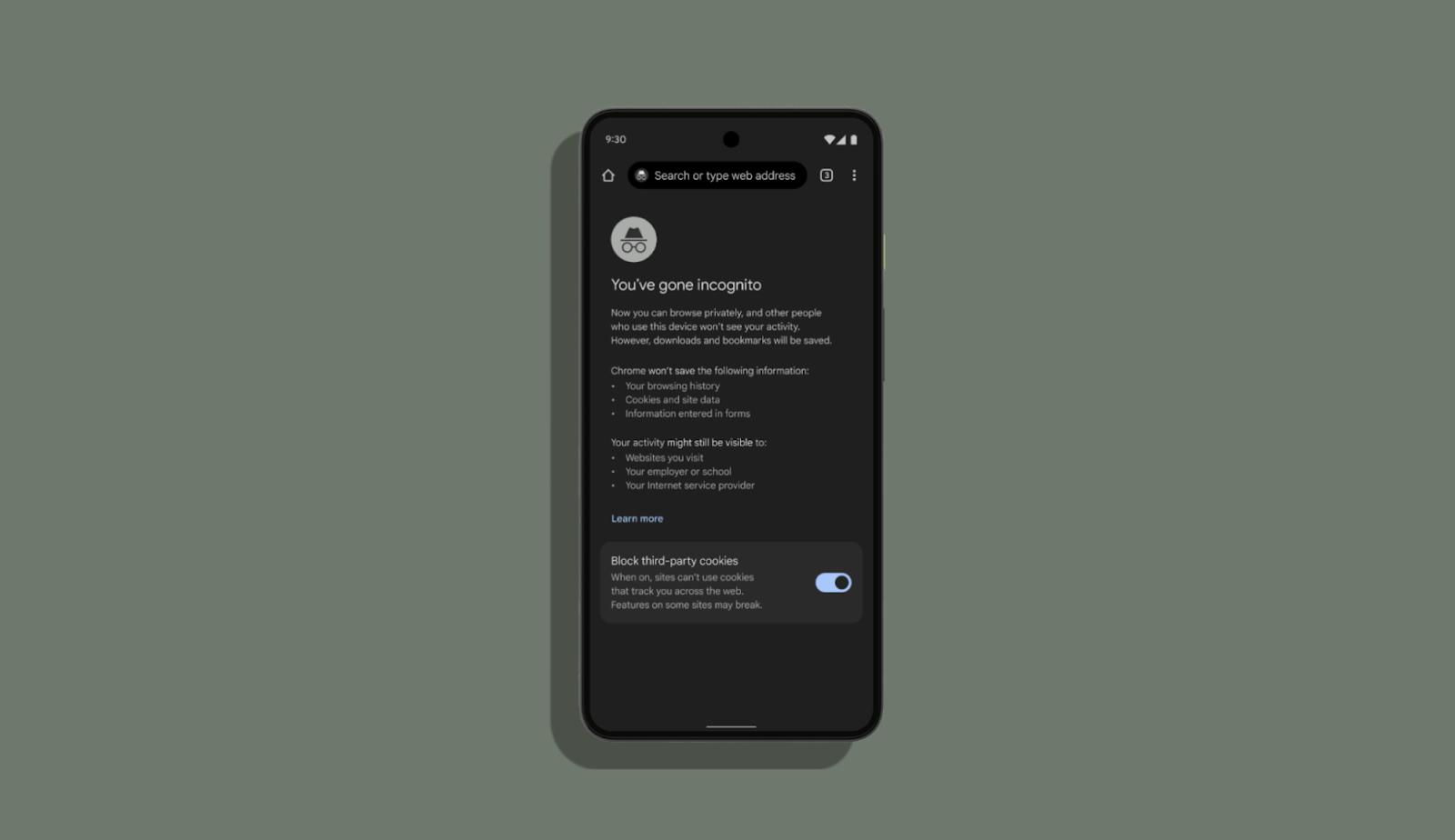 Phone showing incognito mode