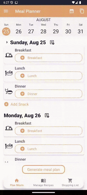 moving image of Meal Planner app user experience