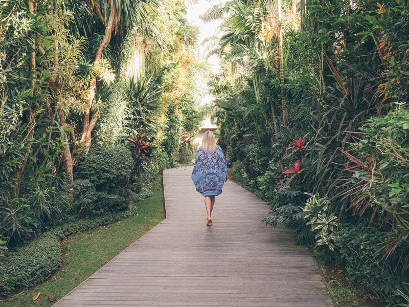 The tropical tree lined pathway at Ametis Villas, Canggu Bali