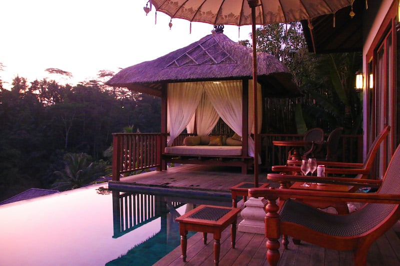 sunset from Natya pool villa in Ubud - what not to miss in Bali