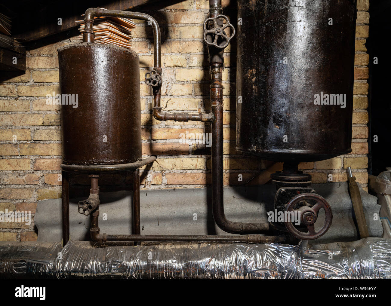 Rusty Boiler Room Pipes Old Metal Boiler Generating Heating And