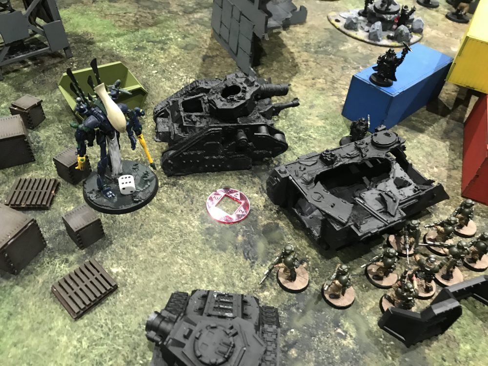 The Wraithlord finishes off my Warlord and a Guardsmen squad - Ynnari vs Astra Militarum