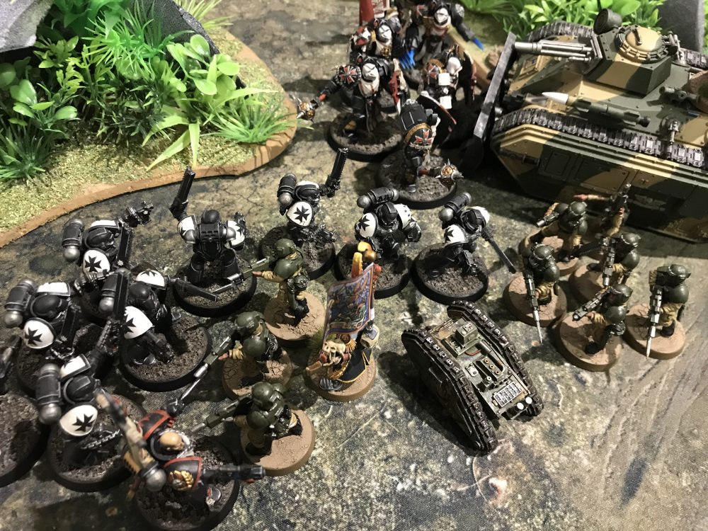 A mass of bodies after Yarrick's Chimera is destroyed
