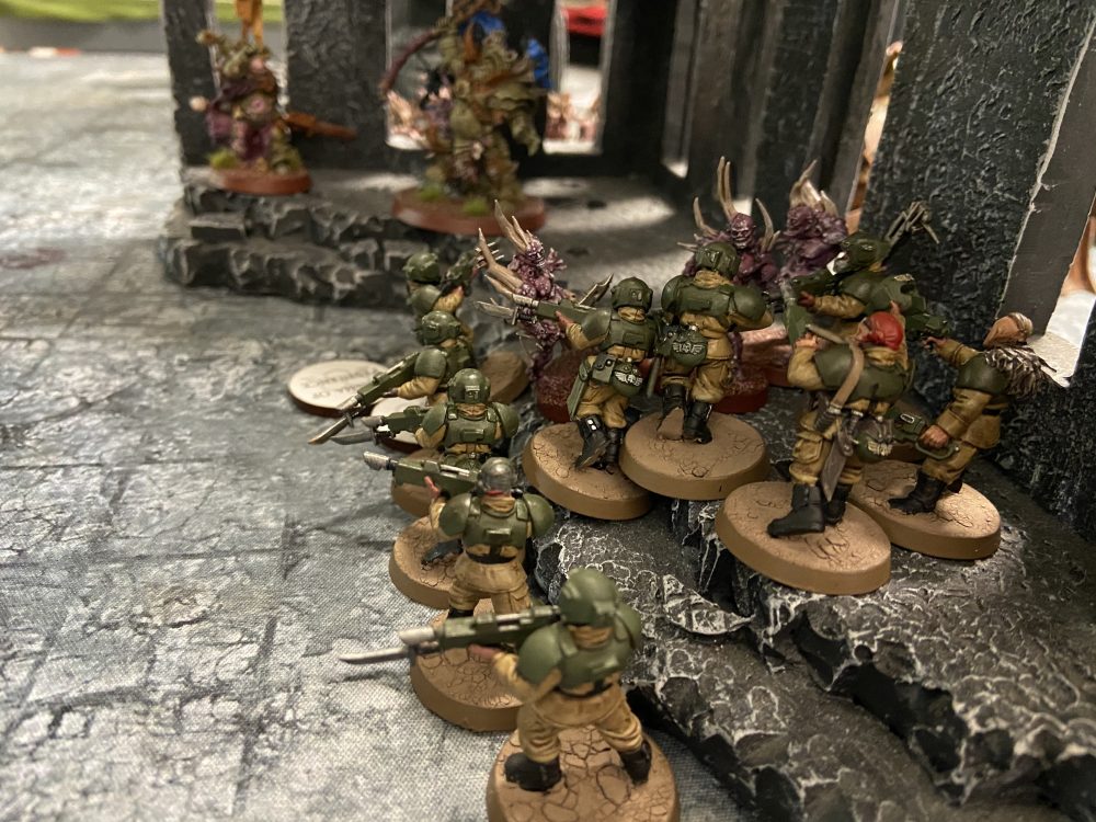 My Guardsmen charge forward to slow the Poxwalkers