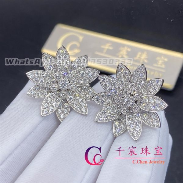Van Cleef & Arpels Lotus Earrings Medium Model White Gold And Diamond VCARO96C00