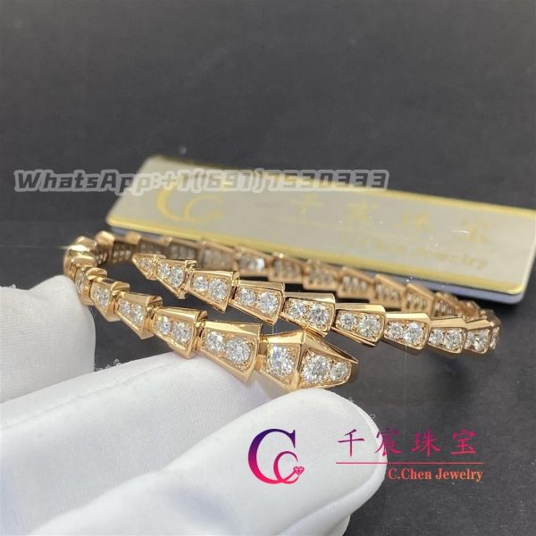 Bulgari Serpenti Viper One-Coil Thin Bracelet Rose Gold And Full Pavé Diamonds 353792