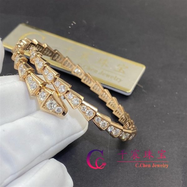 Bulgari Serpenti Viper One-Coil Thin Bracelet Rose Gold And Full Pavé Diamonds 353792