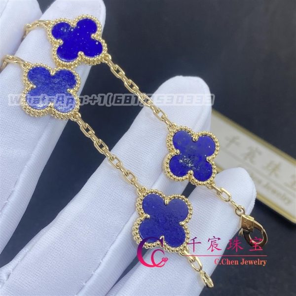 Van Cleef & Arpels Vintage Alhambra Bracelet 5 Motifs Yellow Gold Lapis Lazuli