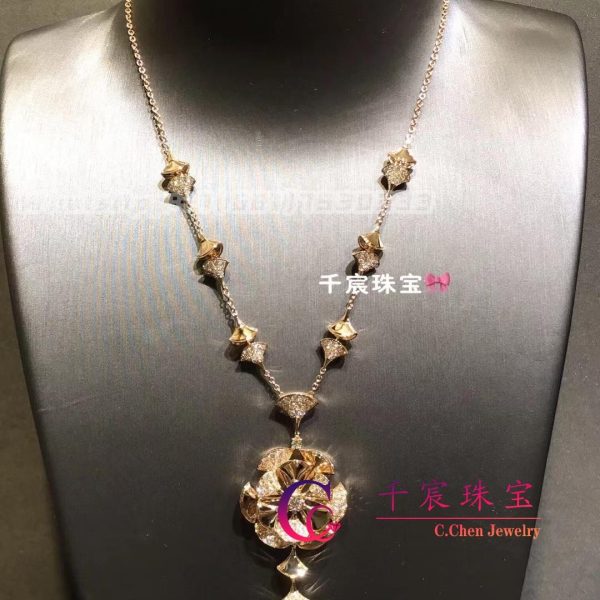 Bulgari Divas’ Dream Necklace Rose Gold Set Diamonds Flower Necklace CL856457