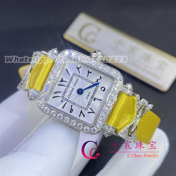 Charles Oudin Pansy Retro 20mm Yellow Silk Straps Diamond Watch Elements Arabic Style