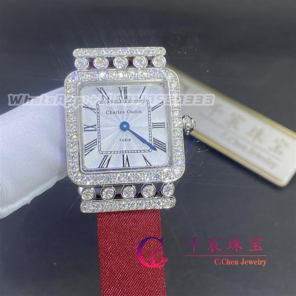 Charles Oudin Pansy Retro 24mm Maroon Satin Silk Strap And Diamond Watch Roman Style