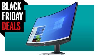 The Dell S3222DGM front on with a PC Gamer black friday banner