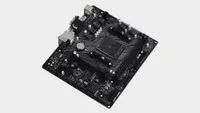 ASRock B550M-HDV motherboard on a grey background