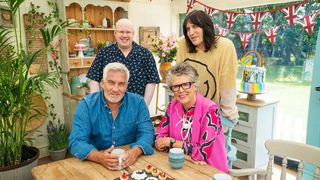 Paul Hollywood and Prue Leith (bottom, left to right) are judging Great British Bake Off 2021 with Matt Lucas and Noel Fielding as the presenters
