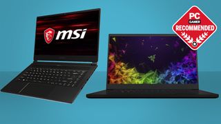 Razer and MSI gaming laptops on a blue background