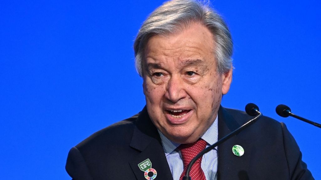 António Guterres, Secretary-General of the United Nations, speaks during the Global Climate Action High-level event: Racing For A Better World on November 11, 2021 in Glasgow, Scotland.