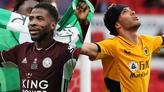 Leicester City vs Wolverhampton Wanderers live stream Premier League 2021-2022: Kelechi Iheanacho of Leicester City celebrates victory following The Emirates FA Cup and Raul Jimenez of Wolverhampton Wanderers celebrates scoring his sides first goal