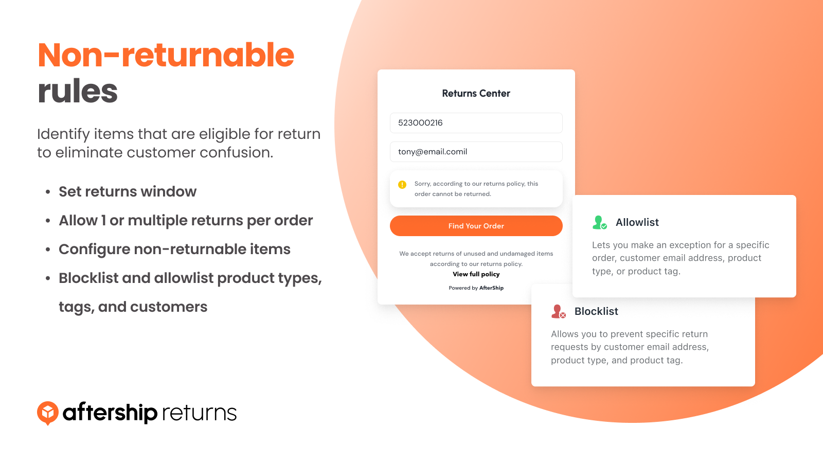 Identify which items are eligible for return