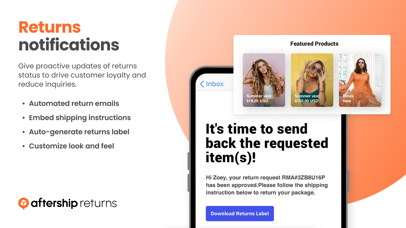 Send automated returns notifications to customers