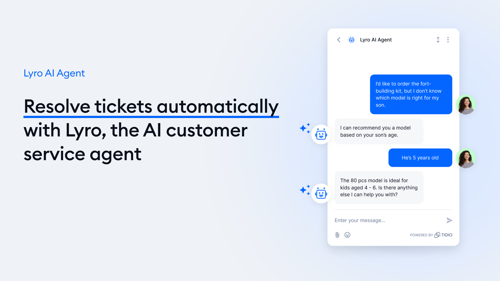 Automatically solve customer issues with Tidio's AI agent, Lyro