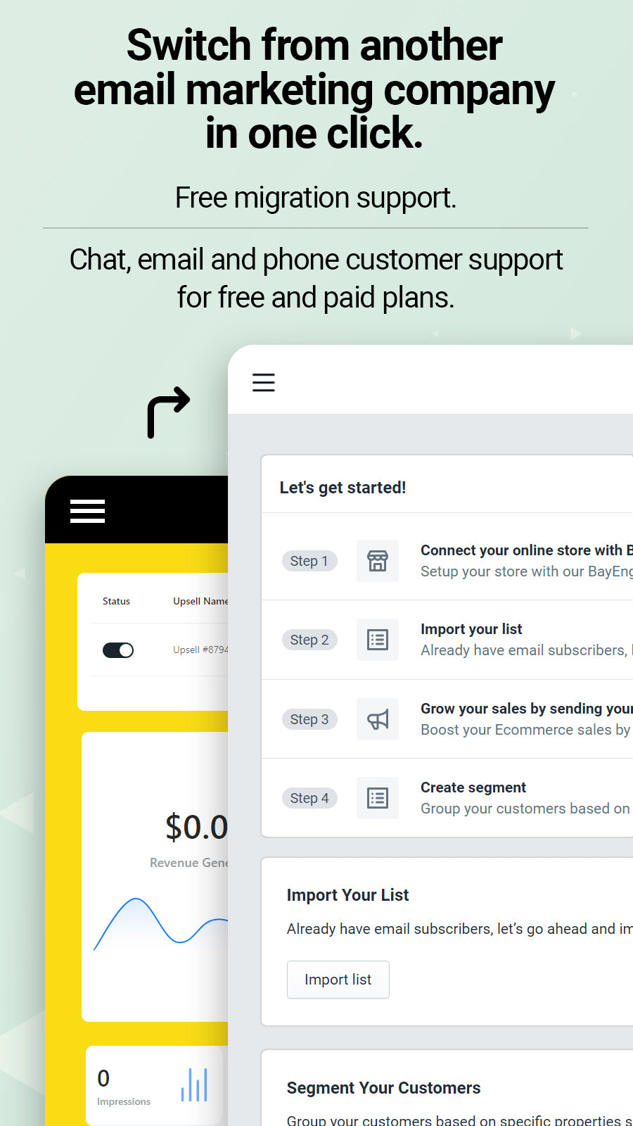 Shopify email marketing app with phone, email and chat support