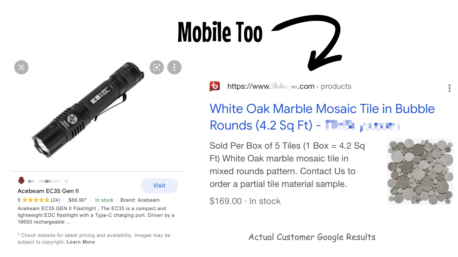 Example Rich Results for actual customers: mobile results