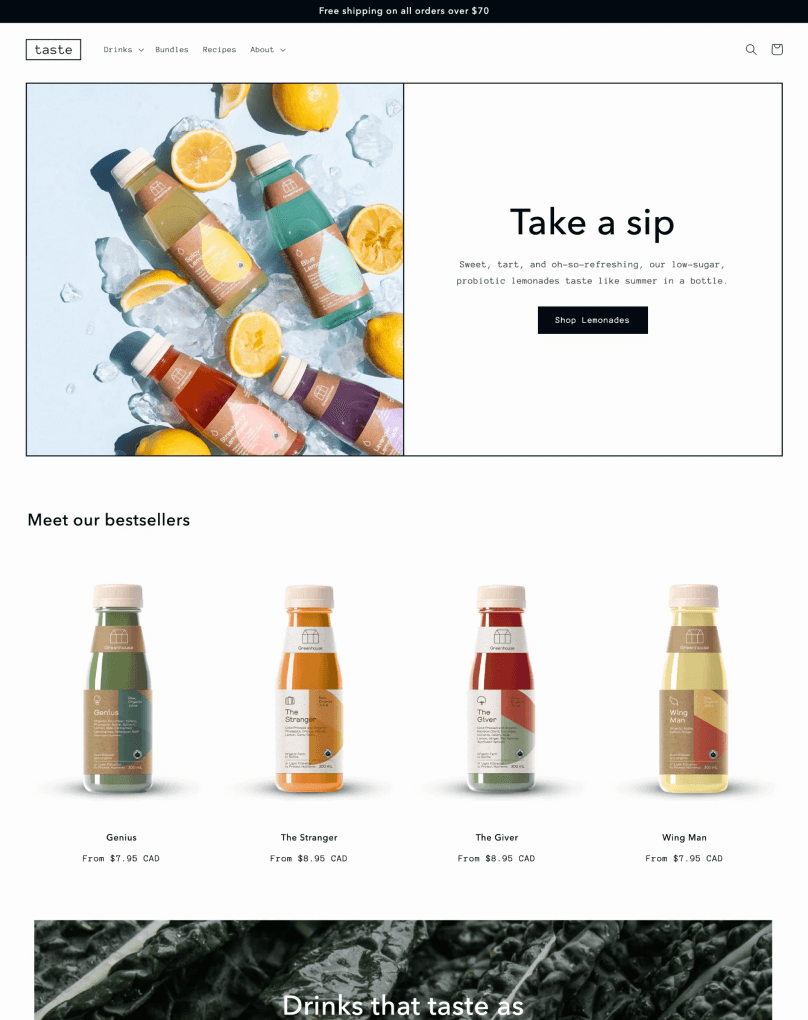 Pré-visualização de um Taste, um tema com uma imagem corporativa e imagens ousadas, ideal para a indústria alimentar
