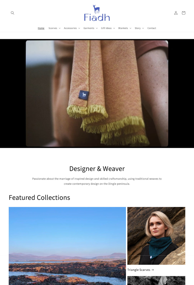 The Fiadh website selling woven garments inspired by the land and sea
