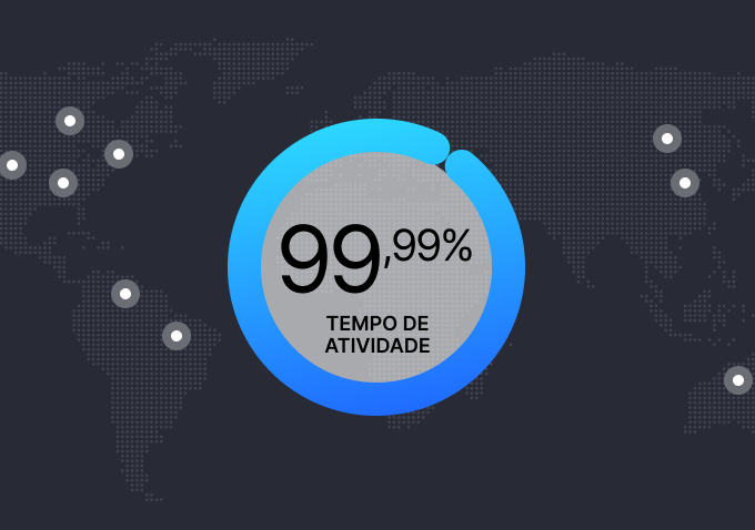 Um mapa mundial mostrando a estatística de 99,99% de tempo de atividade