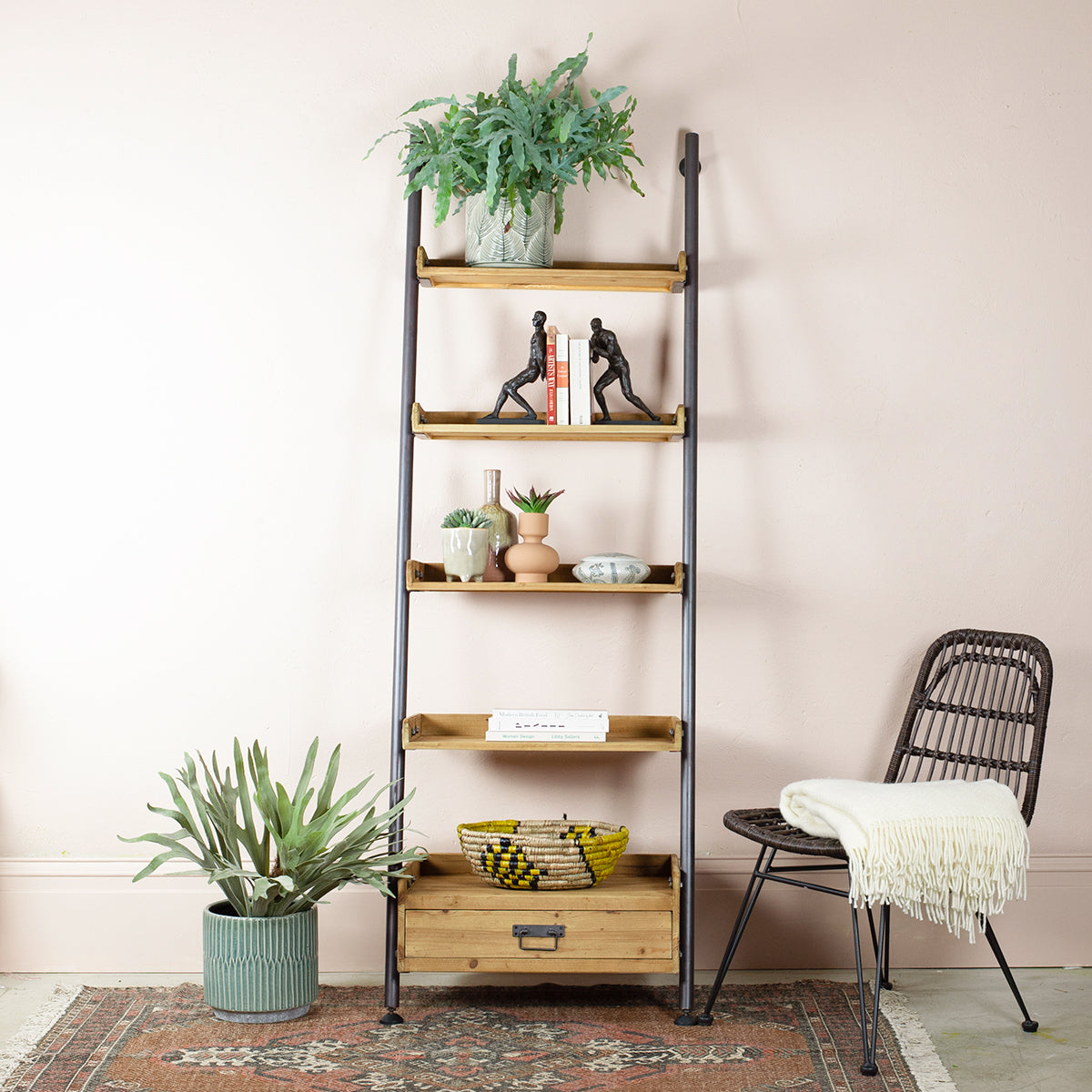 Narrow Industrial Style Leaning Ladder Shelf Reclaimed Mrs Robinson